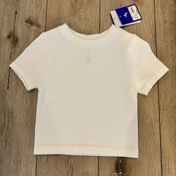 NWT JoyLab White Ribbed Short Sleeve Tee Workout Top Casual Fitted T Shirt XS - Picture 1 of 3